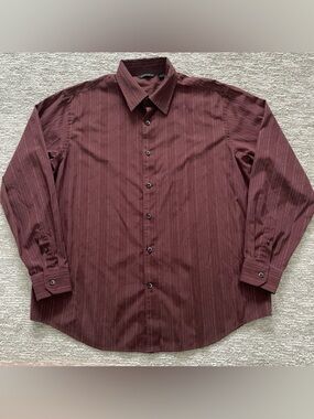 Axist Shirt Mens XL Maroon Burgundy Pinstripe Button Up Long Sleeve Business
